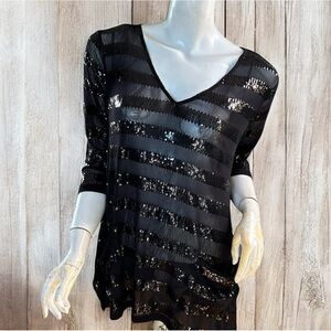 ❄️ 50% off winter Lynn Ritchie sequin black sheer glitz holiday tunic top S